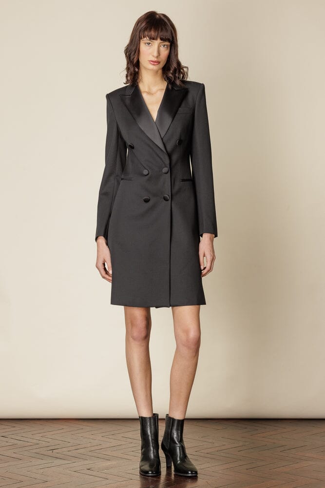 Claudia Tuxedo Dress - Black Wool Gabardine