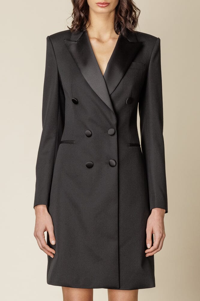 Claudia Tuxedo Dress - Black Wool Gabardine