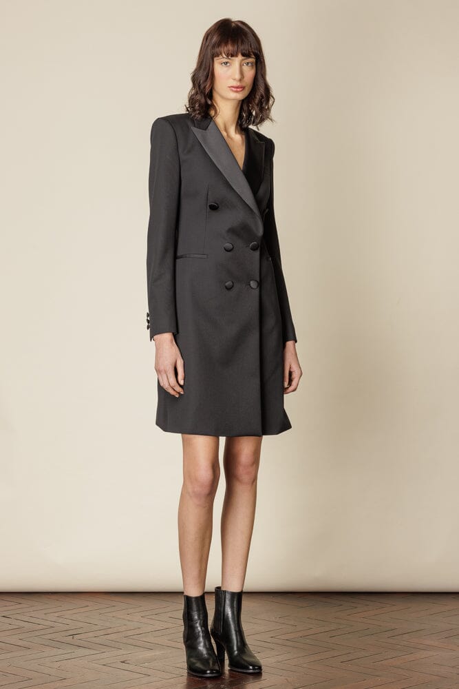 Claudia Tuxedo Dress - Black Wool Gabardine