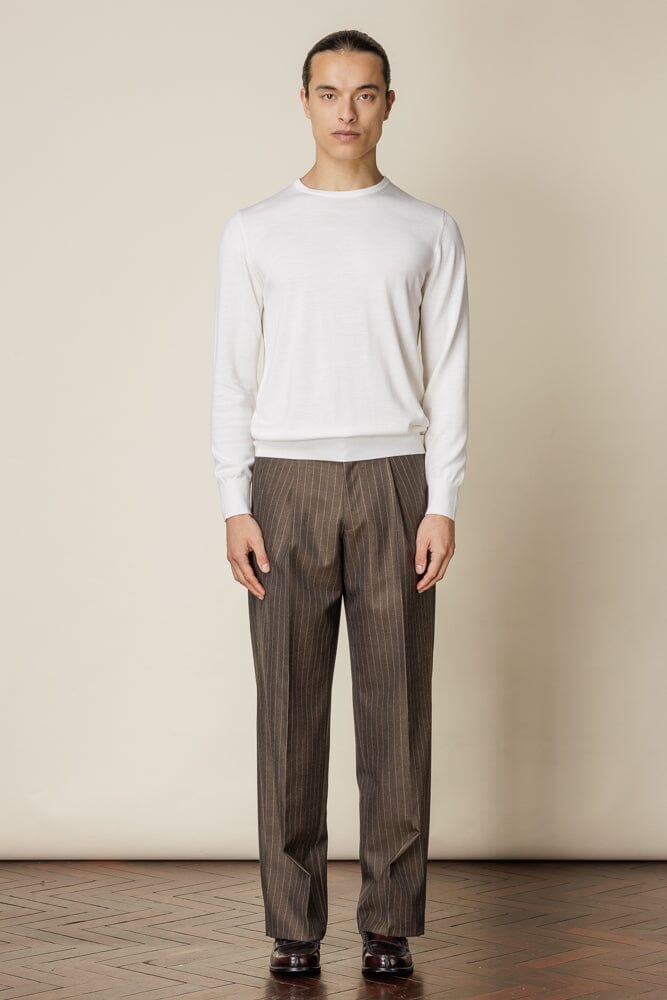 Marco Wide Leg Trouser - Brown Pin Stripe