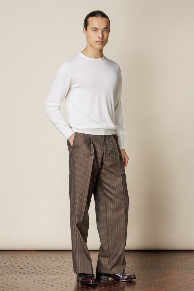 Marco Wide Leg Trouser - Brown Pin Stripe