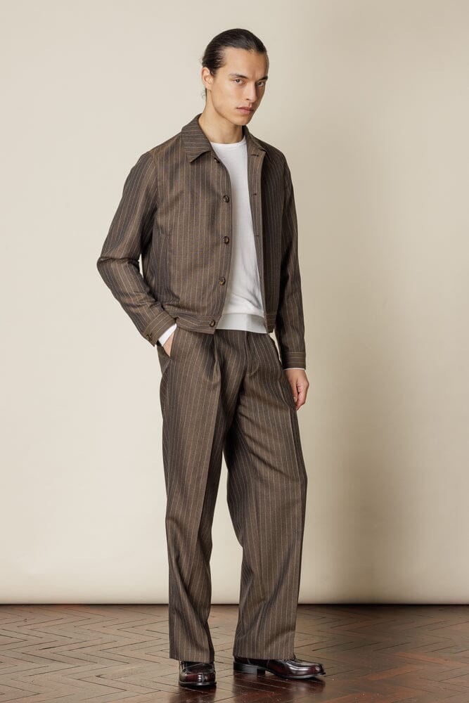 Marco Wide Leg Trouser - Brown Pin Stripe