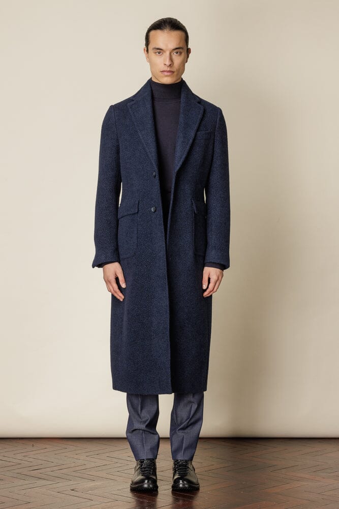 Carter (Notch) Long Overcoat - Navy Boiled Wool