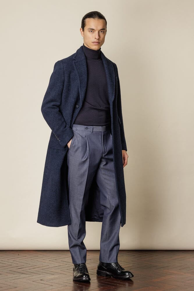 Carter (Notch) Long Overcoat - Navy Boiled Wool