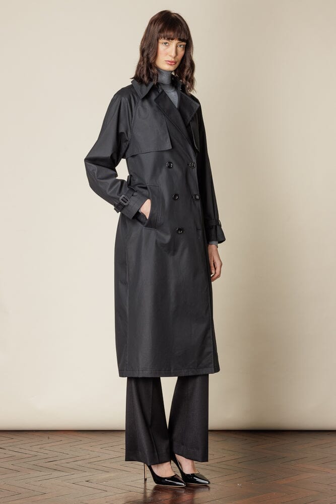 (RTW) Maddie Trench Coat - Black Cotton Gabardine