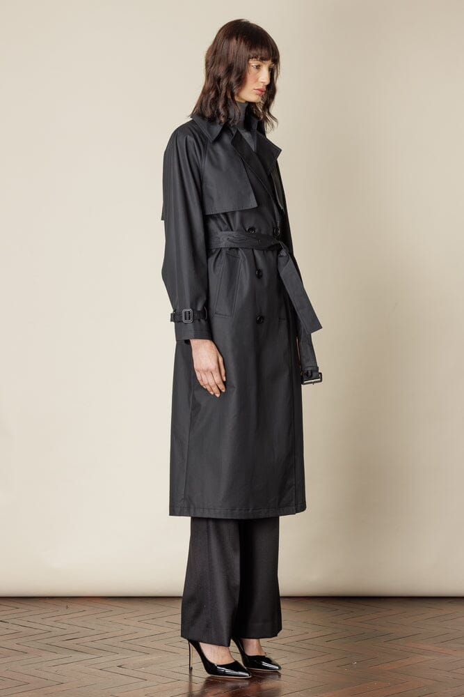 (RTW) Maddie Trench Coat - Black Cotton Gabardine