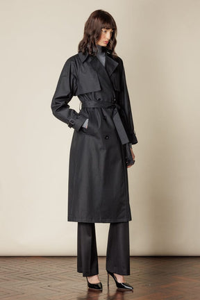(RTW) Maddie Trench Coat - Black Cotton Gabardine