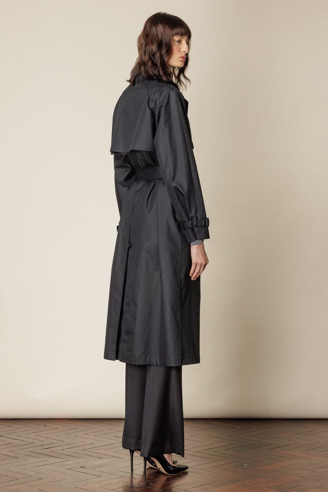 (RTW) Maddie Trench Coat - Black Cotton Gabardine