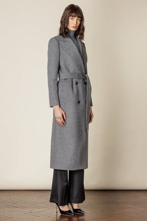 Dita Wide Peak Coat (Belted) - Grey Wool Cashmere