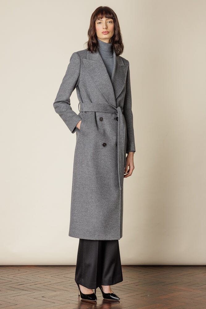 Dita Wide Peak Coat (Belted) - Grey Wool Cashmere