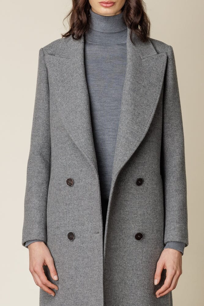 Dita Wide Peak Coat - Grey Wool Silk