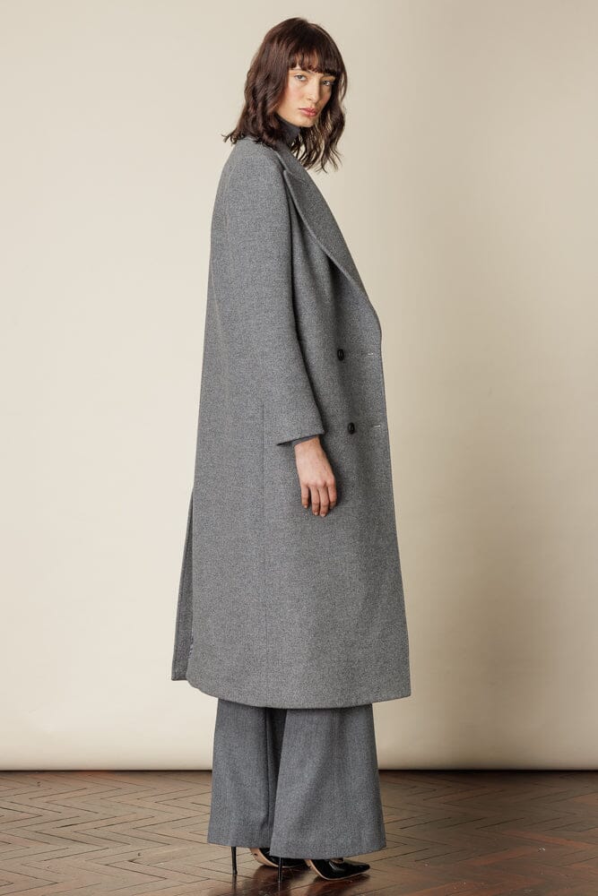 Dita Wide Peak Coat - Grey Wool Silk