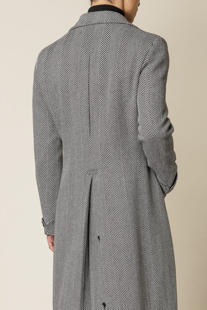 The Macpherson Long Overcoat - Black & White Wide Herringbone