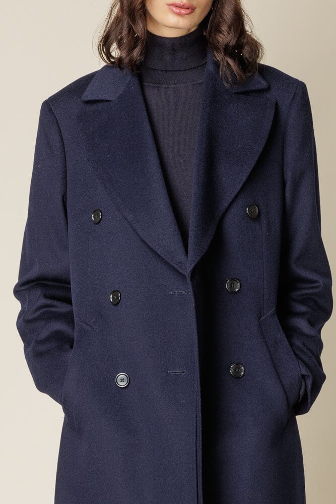 (RTW) Long 6 Button Double Breasted Broad Peak Coat  - Navy Wool
