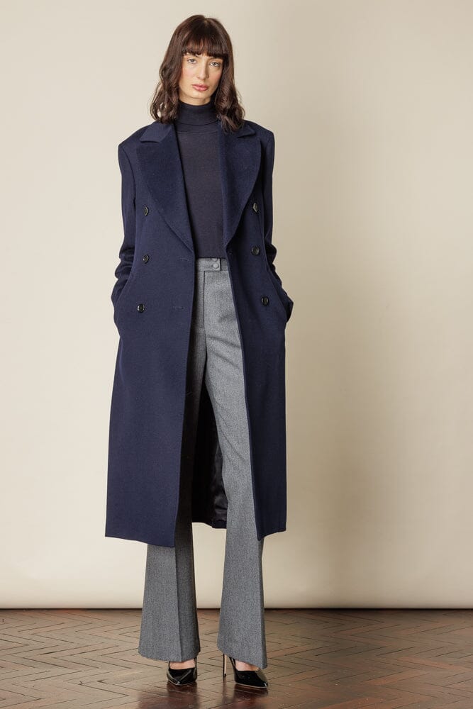 (RTW) Long 6 Button Double Breasted Broad Peak Coat  - Navy Wool