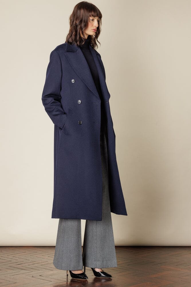 (RTW) Long 6 Button Double Breasted Broad Peak Coat - Navy Wool