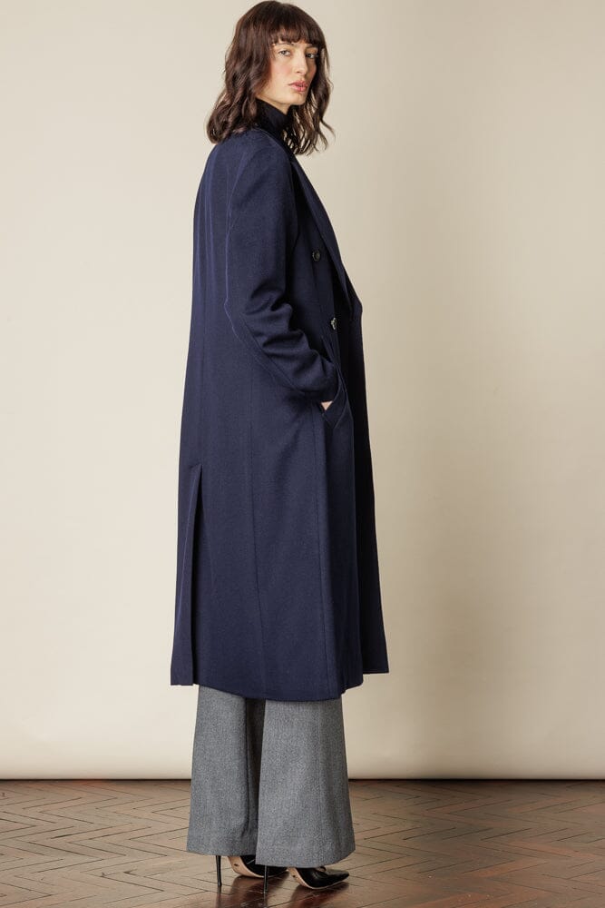 (RTW) Long 6 Button Double Breasted Broad Peak Coat - Navy Wool