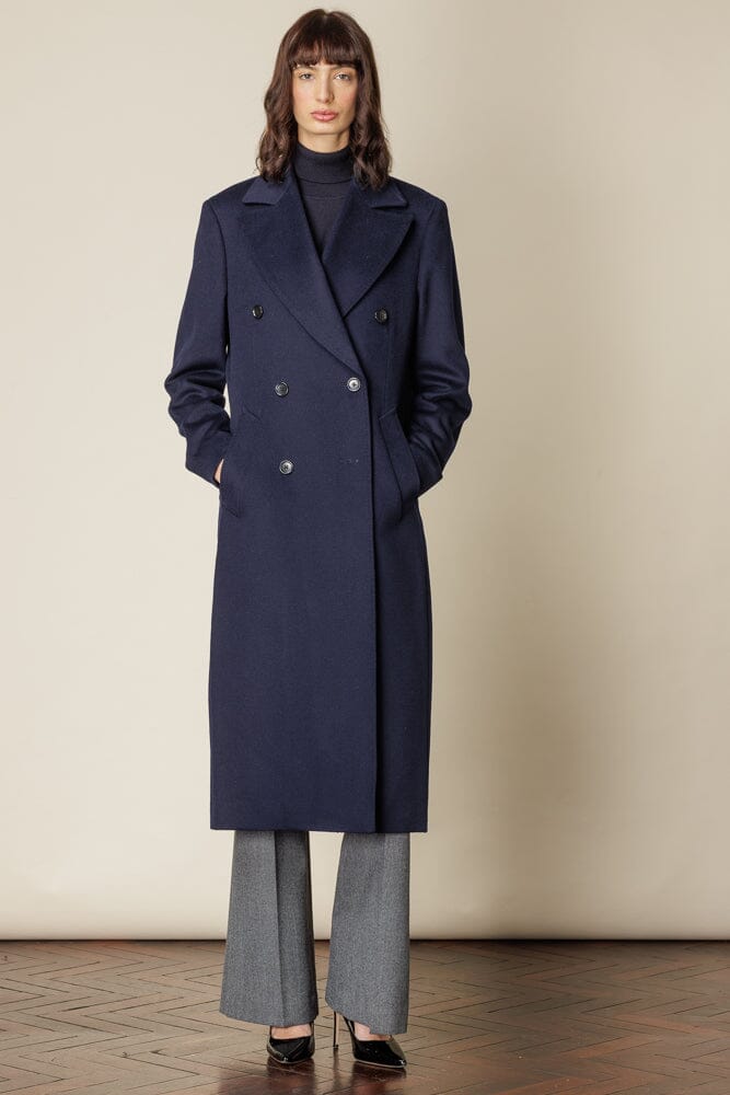 (RTW) Long 6 Button Double Breasted Broad Peak Coat - Navy Wool