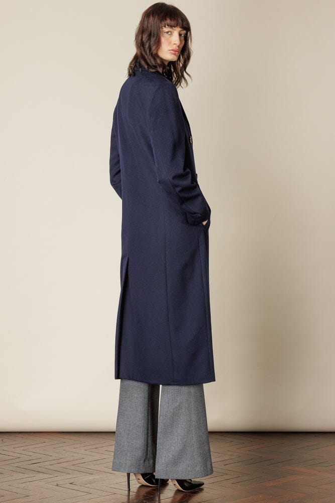 (RTW) Long 6 Button Double Breasted Broad Peak Coat  - Navy Wool