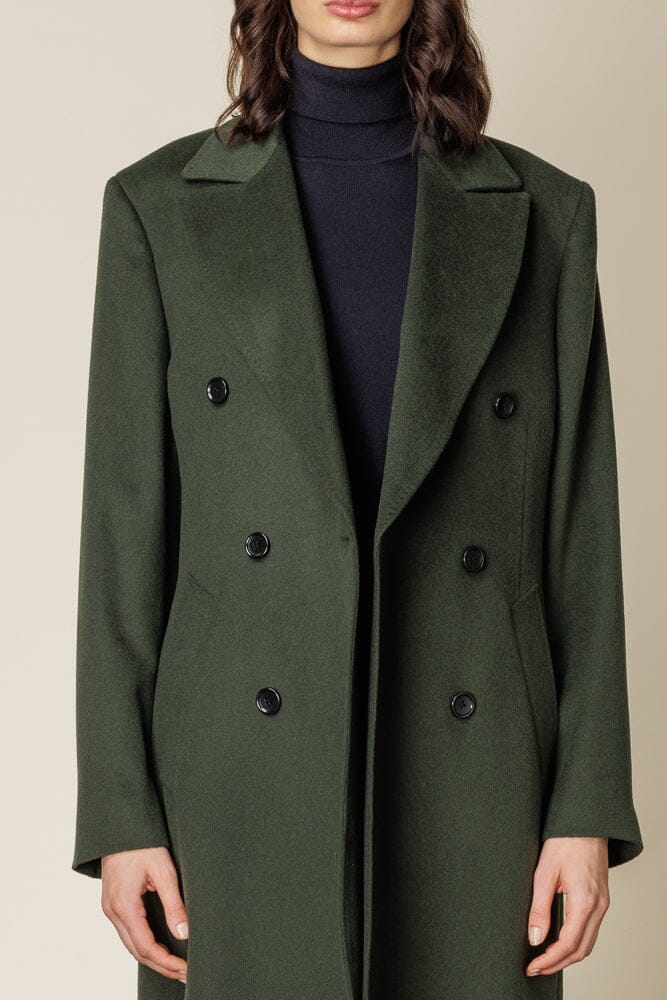 (RTW) Long 6 Button Double Breasted Broad Peak Coat  - Olive Wool