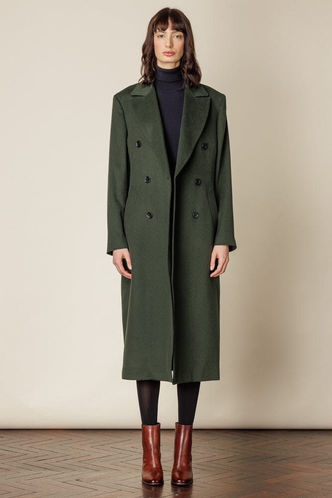 (RTW) Long 6 Button Double Breasted Broad Peak Coat - Olive Wool