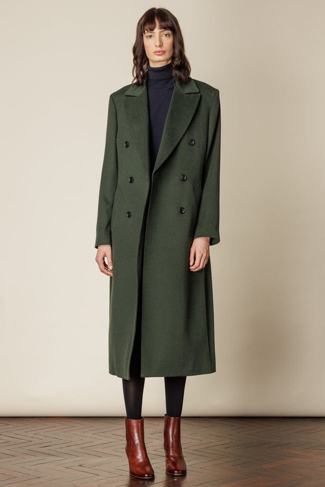 (RTW) Long 6 Button Double Breasted Broad Peak Coat  - Olive Wool