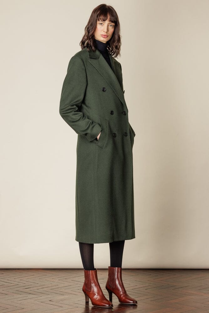 (RTW) Long 6 Button Double Breasted Broad Peak Coat - Olive Wool