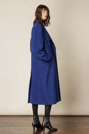(RTW) Long Double Breasted Coat - Marine Blue Wool