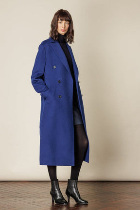(RTW) Long Double Breasted Coat - Marine Blue Wool