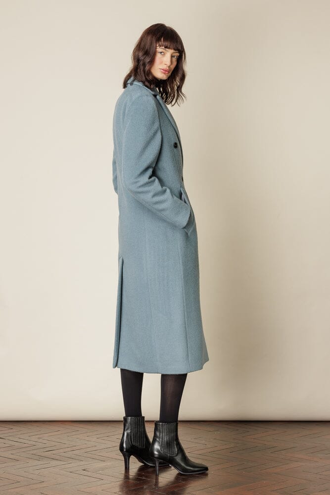 (RTW) Long Double Breasted Coat - Sky Blue Wool Alpaca