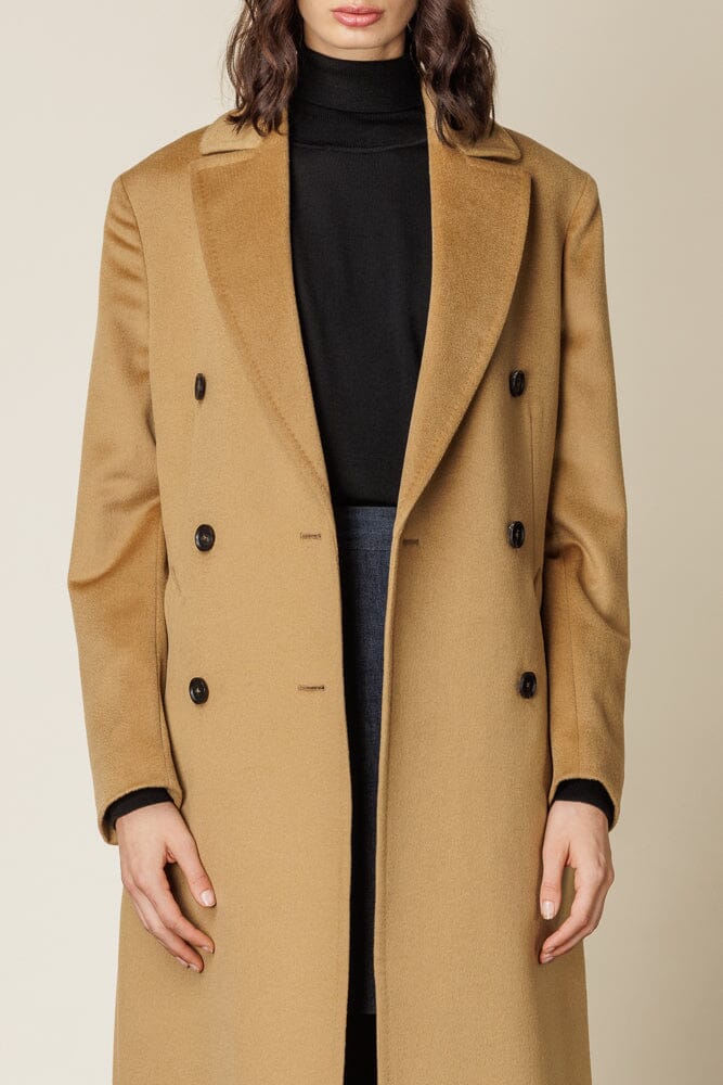 (RTW) Long Double Breasted Coat - Camel Wool Silk