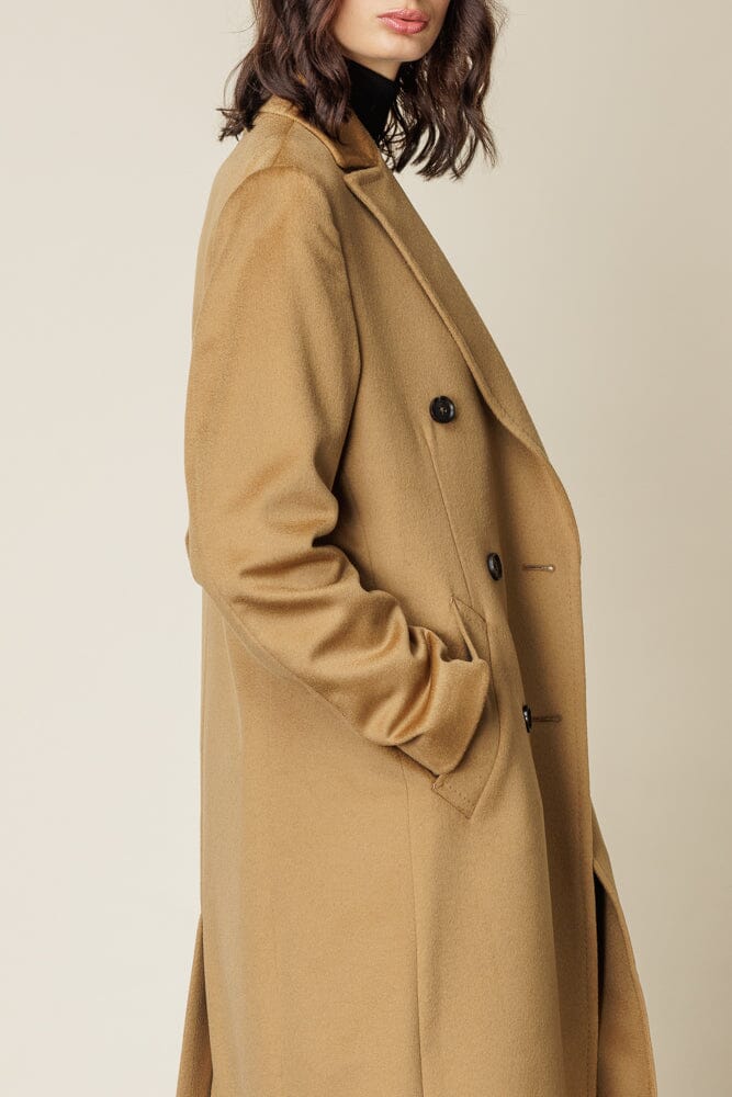 (RTW) Long Double Breasted Coat - Camel Wool Silk