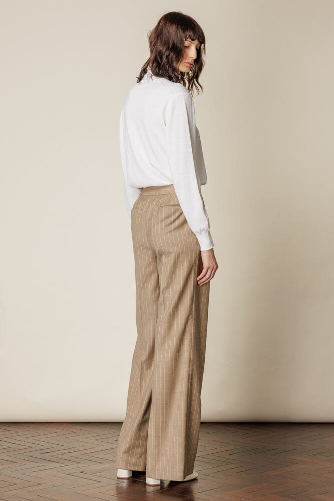 Emma Wide Leg Pant (with pleats) - Camel Stripe Flannel