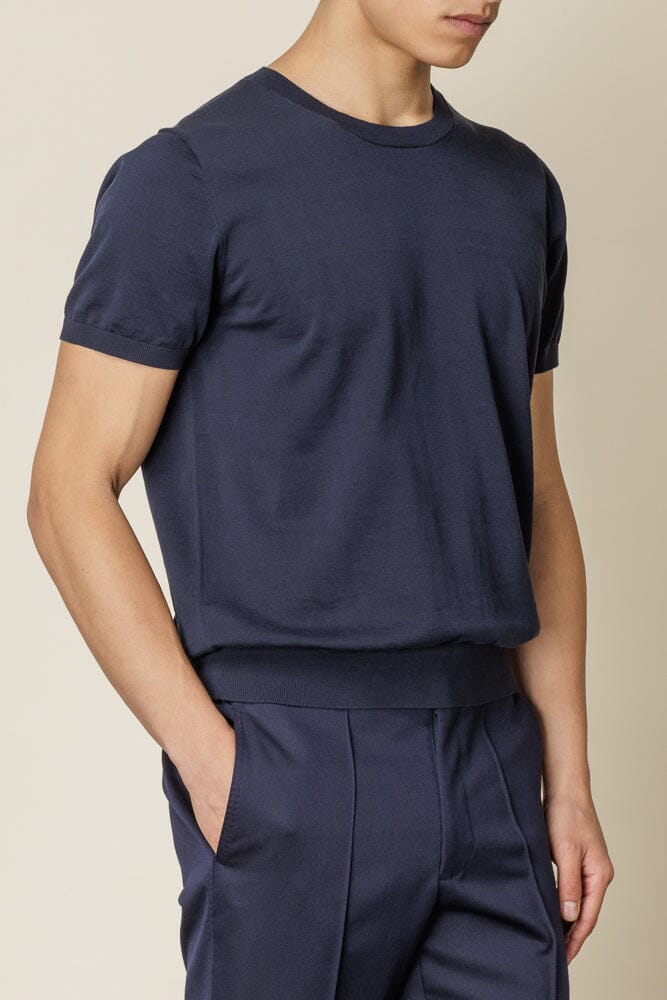 Knitted T-Shirt - Navy Cotton