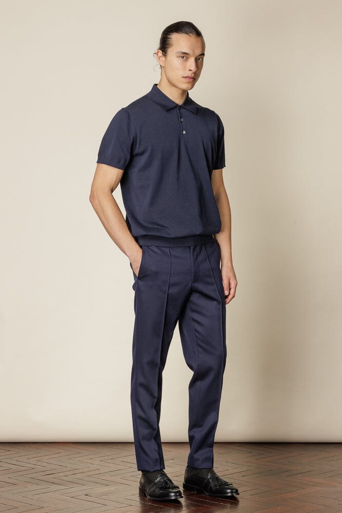 Short Sleeve Knitted Polo - Navy Cotton