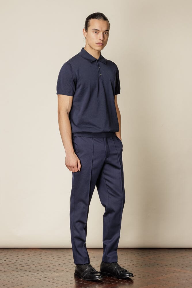 Short Sleeve Knitted Polo - Navy Cotton