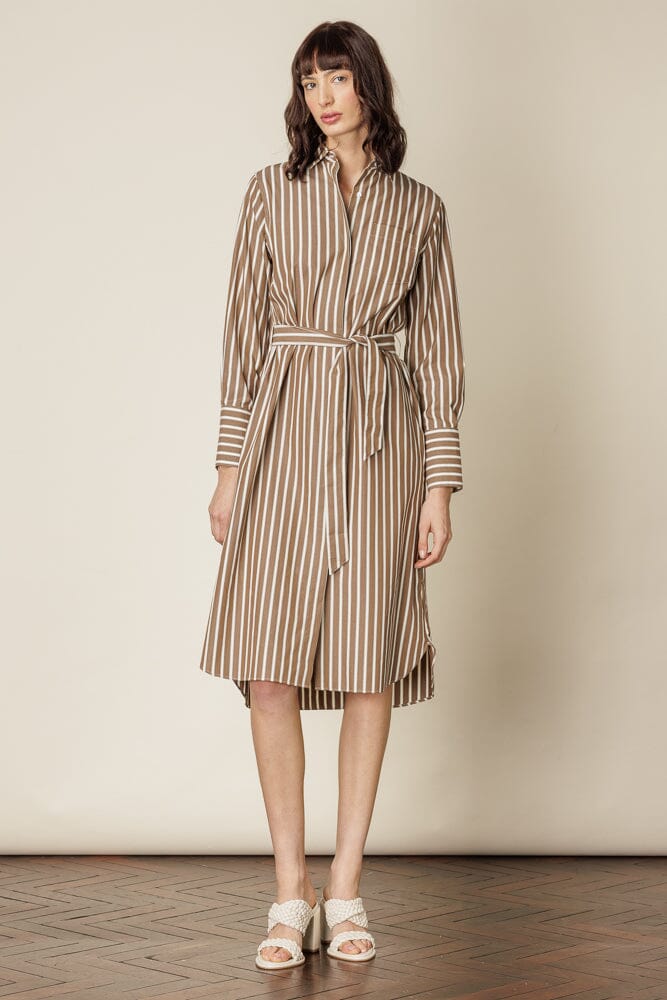 The Hampton Shirt Dress - Camel Stripe