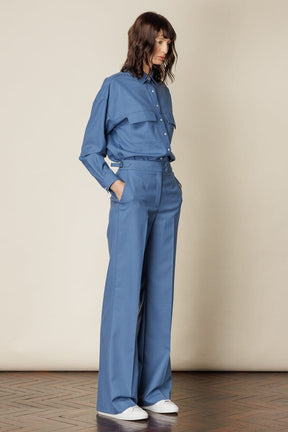 Naomi Utility Shirt - Wedgewood Blue Wool