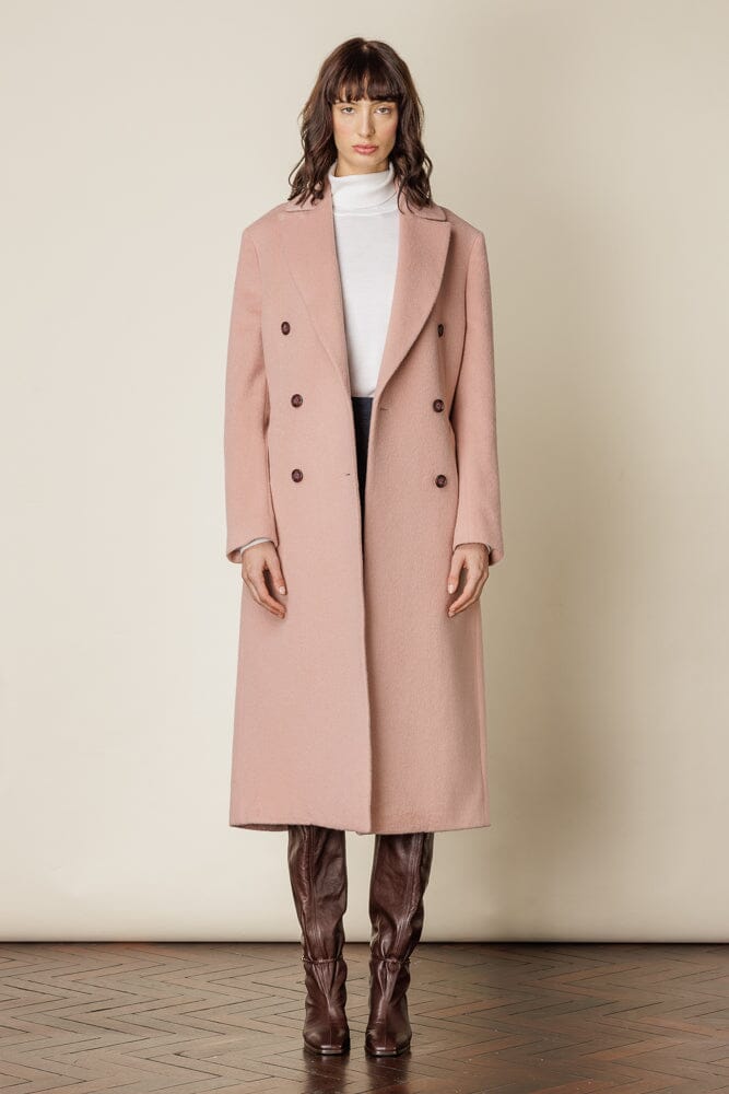 (RTW) Long Double Breasted Coat - Pink Wool Angora