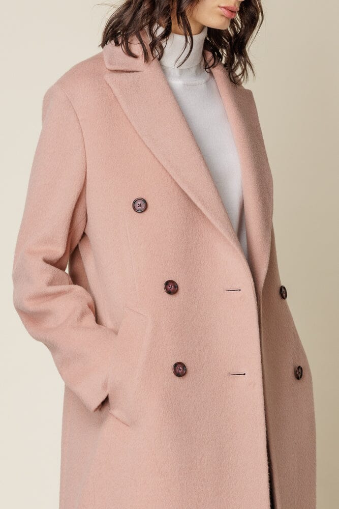 (RTW) Long Double Breasted Coat - Pink Wool Angora