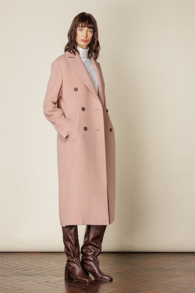 (RTW) Long Double Breasted Coat - Pink Wool Angora