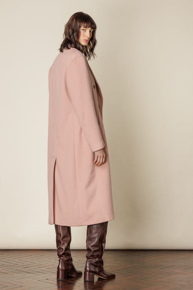 (RTW) Long Double Breasted Coat - Pink Wool Angora