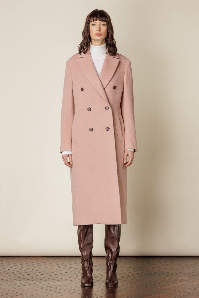 Pink Wool Coat Pink Long Peacoat CALVIN KLEIN Structured Wool Pea
