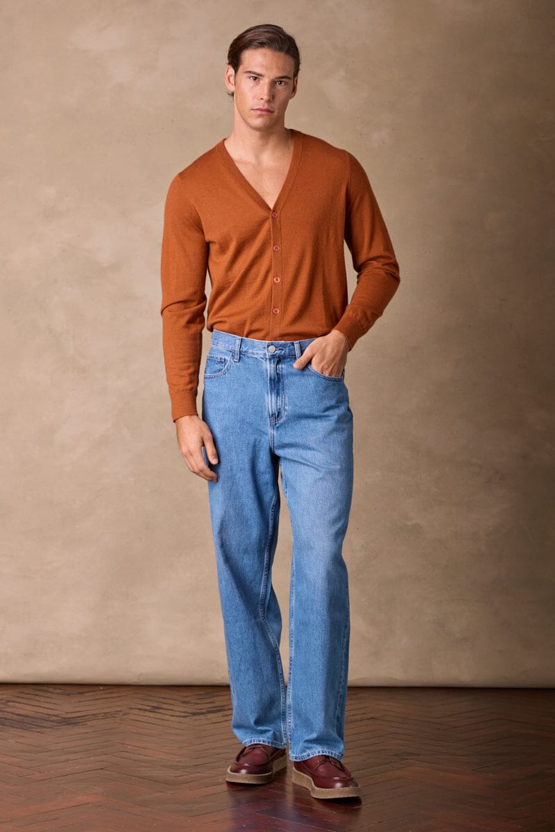 V Neck Cashmere Cardigan Knit (MTM) - Rust
