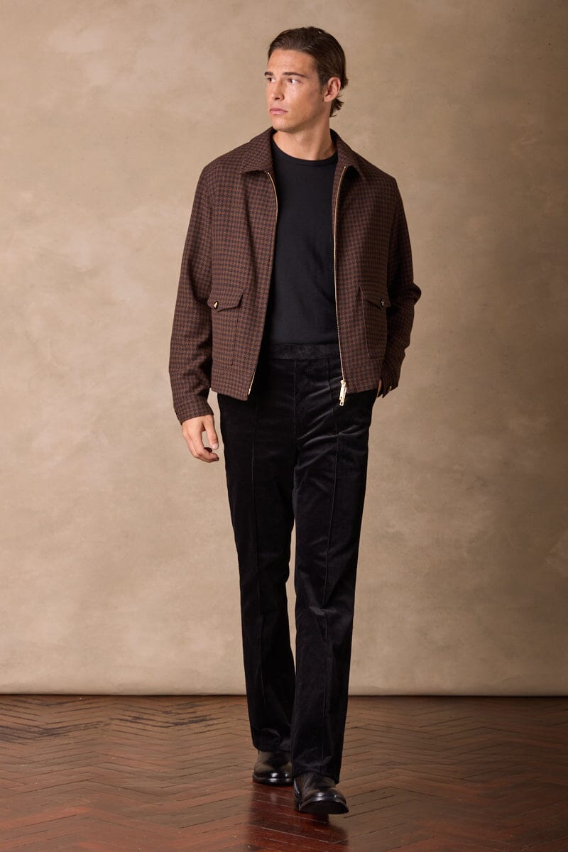 Blouson Jacket - Black and Brown Gold Houndstooth
