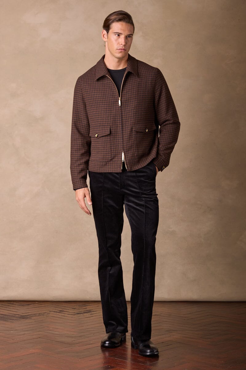 Blouson Jacket - Black and Brown Gold Houndstooth