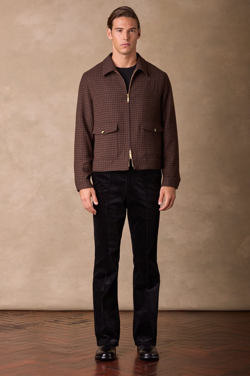 Blouson Jacket - Black and Brown Gold Houndstooth