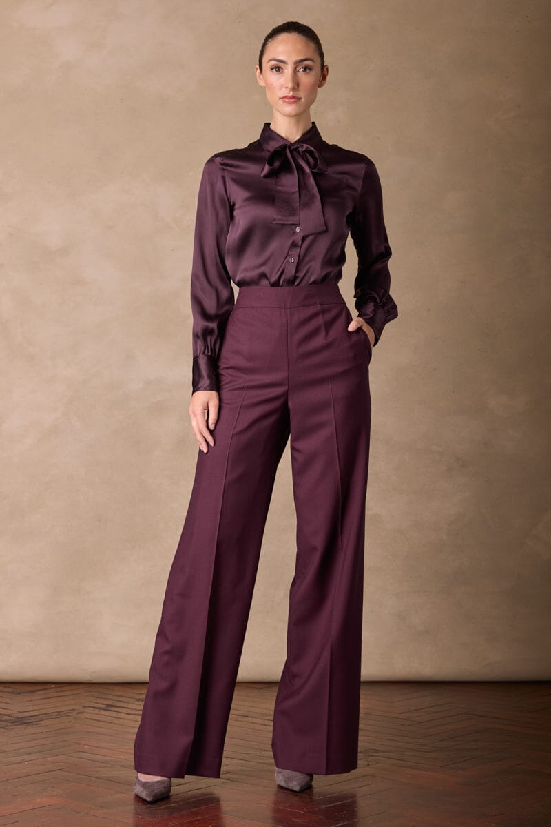 Blakely Pussy Bow Blouse - Plum Silk