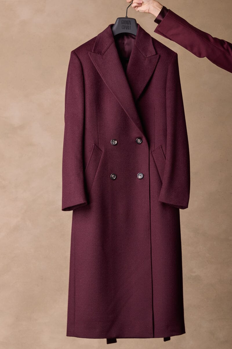 Dita Wide Peak Coat (Belted) - Burgundy Wool