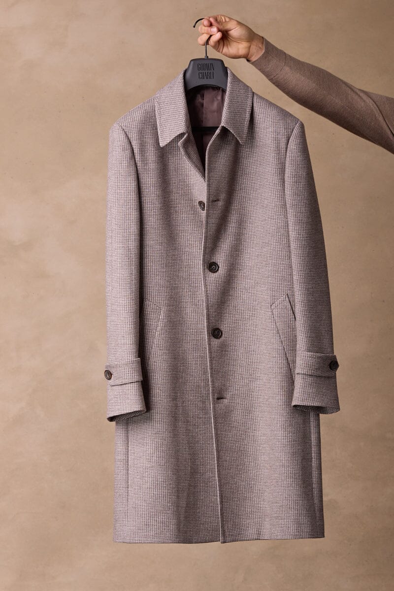 The Spencer Car Coat - Lt Brown Houndstooth